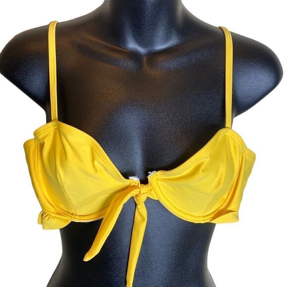 Nasty gal collection size 8 yellow ruffle tie front bikini top mermaid coquette - Picture 3 of 5